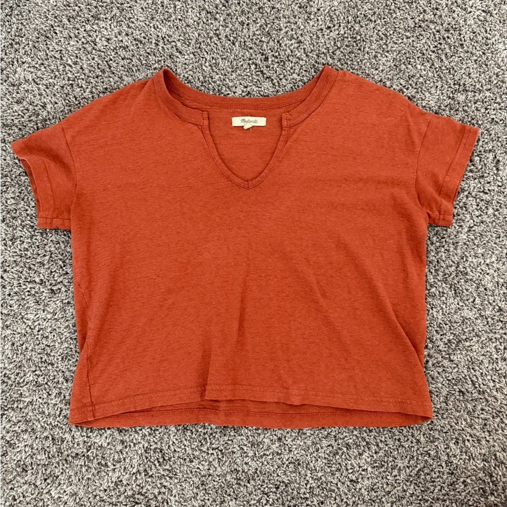 Madewell Burnt Orange V-Neck Tee - Picture 2 of 4